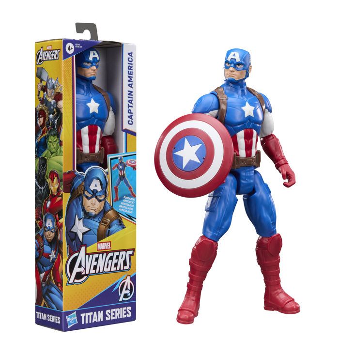 Figurine Captain America 30 cm, Titan Series, 11 points d'articulation, jouets de super-héros pour enfants, Marvel, des 4 ans