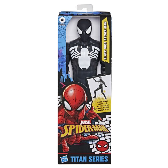 Figurine Spider-Man en costume noir 30 cm deluxe, Titan Series, jouets de super-héros pour enfants, Marvel Spider-Man, des 4 ans