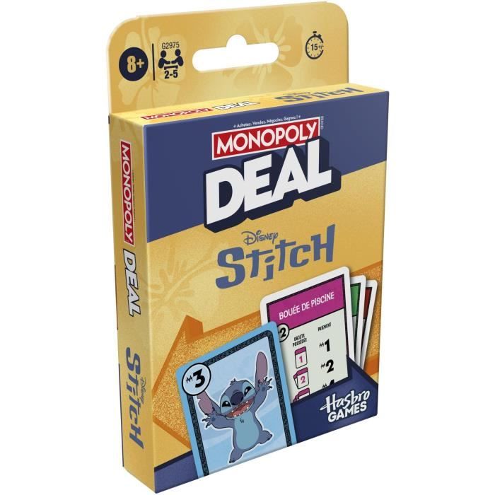 Monopoly Deal Stitch, Jeu de cartes rapide 15 min, Hasbro Games, Des 8 ans