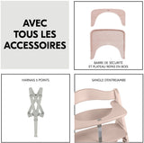 Chaise haute - HAUCK - BETA+ - Evolutive - De 6 mois a 90 kg - Bois FSC - Harnais 5 points - Roulettes - Whitewashed