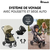 HAUK - Ensemble de voyage 2-en-1 Shop N Care - Poussette + Siege auto + adaptateurs - 4 roues - Olive
