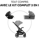 HAUK - Ensemble de voyage 3-en-1 Shop N Care Trio - Poussette + Nacelle + Siege auto + adaptateurs - 4 roues - Gris
