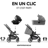 HAUK - Ensemble de voyage 3-en-1 Shop N Care Trio - Poussette + Nacelle + Siege auto + adaptateurs - 4 roues - Gris