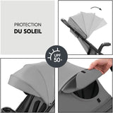 HAUK - Ensemble de voyage 3-en-1 Shop N Care Trio - Poussette + Nacelle + Siege auto + adaptateurs - 4 roues - Gris