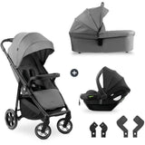 HAUK - Ensemble de voyage 3-en-1 Shop N Care Trio - Poussette + Nacelle + Siege auto + adaptateurs - 4 roues - Gris