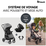 HAUK - Ensemble de voyage 2-en-1 Shop N Care - Poussette + Siege auto + adaptateurs - 4 roues - Gris