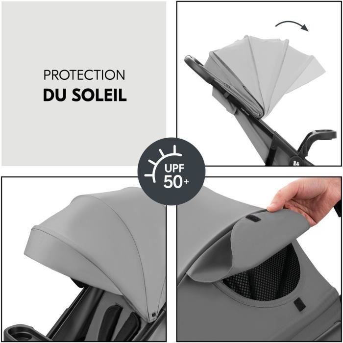HAUK - Ensemble de voyage 2-en-1 Shop N Care - Poussette + Siege auto + adaptateurs - 4 roues - Gris