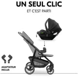 HAUK - Ensemble de voyage 2-en-1 Shop N Care - Poussette + Siege auto + adaptateurs - 4 roues - Gris