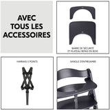 Chaise haute - HAUCK - BETA+ - Evolutive - De 6 mois a 90 kg - Bois FSC - Harnais 5 points - Roulettes - Gris