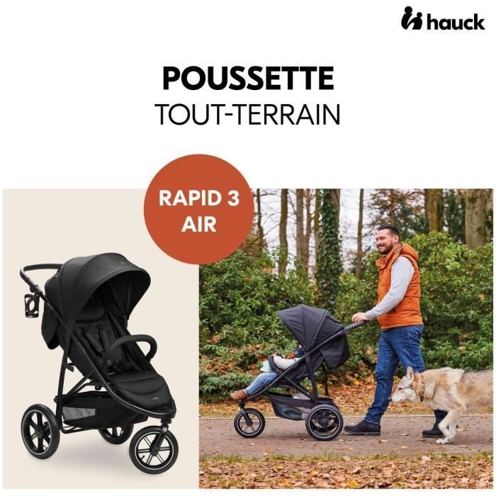 HAUCK - Poussette tout terrain - RAPID 3 Air - 3 roues - Pliage a 1 main - Noir