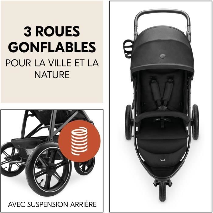 HAUCK - Poussette tout terrain - RAPID 3 Air - 3 roues - Pliage a 1 main - Noir