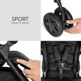 HAUCK - Poussette canne - SPORT - Pliable & inclinable - Capote Pare-Soleil - 4 roues - Noir / Rouge