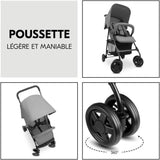 HAUCK - Poussette canne - SPORT - Pliable & inclinable - Capote Pare-Soleil - 4 roues - Gris