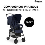 HAUCK - Poussette canne - SPORT - Pliable & inclinable - Capote Pare-Soleil - 4 roues -Bleu
