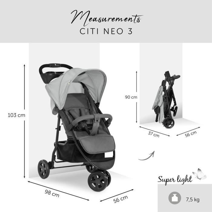 HAUCK - Poussette compacte - CITI NEO II - 3 roues - Gris