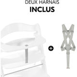 Chaise haute - HAUCK - ALPHA+B - Evolutive - De 6 mois a 90 kg - Bois FSC - Harnais 5 points - Blanc