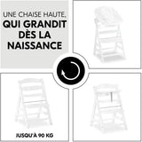 Chaise haute - HAUCK - ALPHA+B - Evolutive - De 6 mois a 90 kg - Bois FSC - Harnais 5 points - Blanc