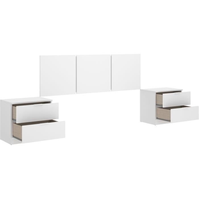 Tete de lit avec chevets intégrés - HAVANA - Blanc - 256,8 x 34,2 x 96 cm