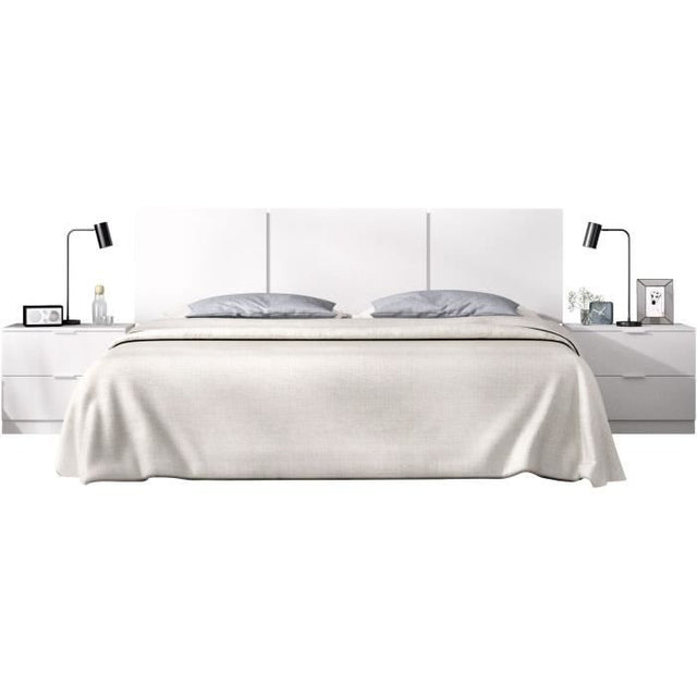 Tete de lit avec chevets intégrés - HAVANA - Blanc - 256,8 x 34,2 x 96 cm
