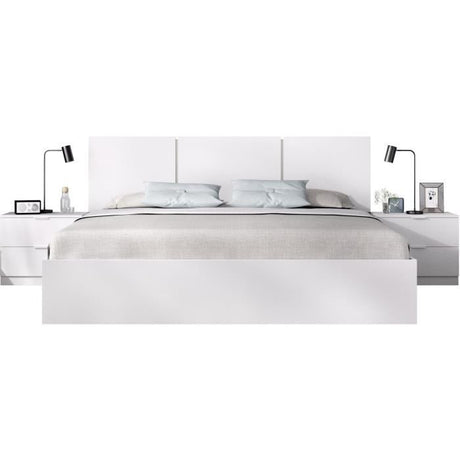 Lit adulte avec chevets intégrés HAVANA  - 160 x 200 cm - Blanc
