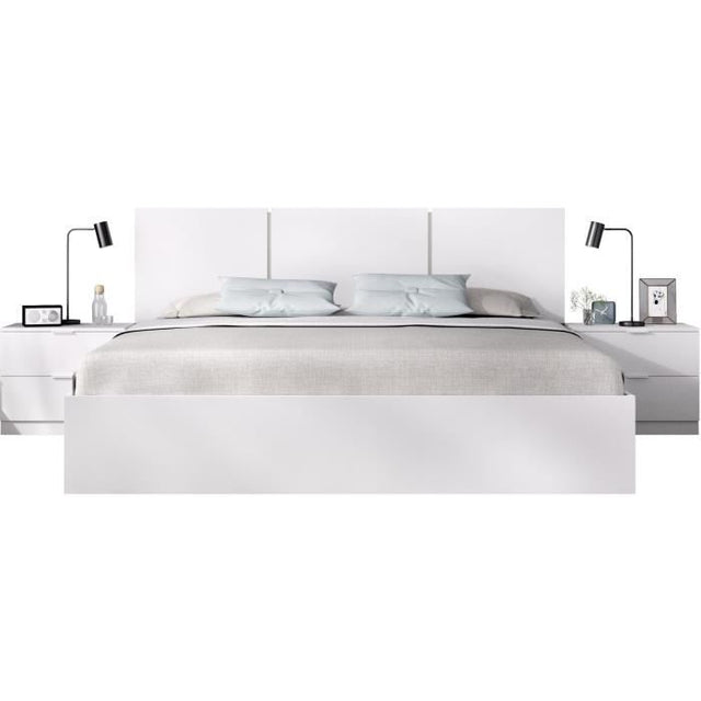Lit adulte avec chevets intégrés HAVANA  - 160 x 200 cm - Blanc