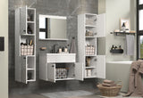 Salle de bain complete - Blanc brillant - 2 colonnes a suspendre + Meuble vasque + miroir - HAVEN