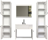 Salle de bain complete - Blanc brillant - 2 colonnes a suspendre + Meuble vasque + miroir - HAVEN