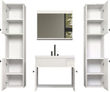 Salle de bain complete - Blanc brillant - 2 colonnes a suspendre + Meuble vasque + miroir - HAVEN