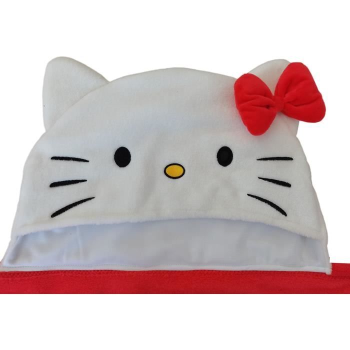 Plaid polaire a capuche 3D - HELLO KITTY - Rouge - 120 x 150 cm