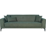 Canapé convertible 3 places  - HENRY - Tissu vert foncé - 3 coussins - coffre de rangement -  234 x 85 x 84 cm