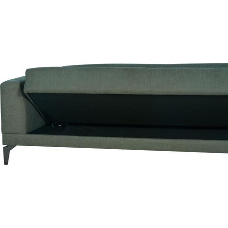 Canapé convertible 3 places  - HENRY - Tissu vert foncé - 3 coussins - coffre de rangement -  234 x 85 x 84 cm