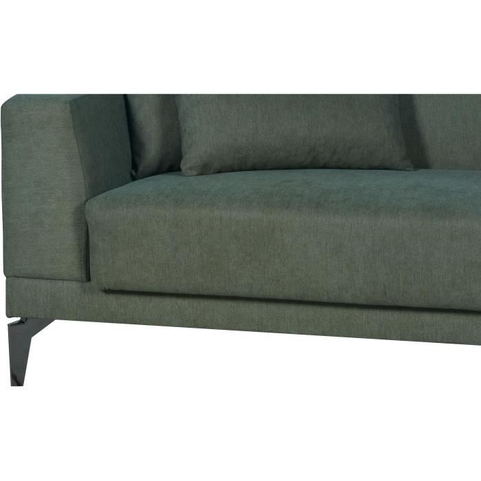 Canapé convertible 3 places  - HENRY - Tissu vert foncé - 3 coussins - coffre de rangement -  234 x 85 x 84 cm