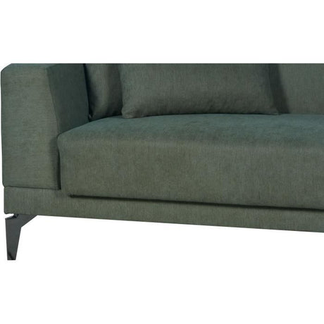 Canapé convertible 3 places  - HENRY - Tissu vert foncé - 3 coussins - coffre de rangement -  234 x 85 x 84 cm