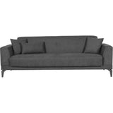 Canapé convertible 3 places  - HENRY - Tissu gris clair - 3 coussins - coffre de rangement -  234 x 85 x 84 cm