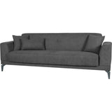 Canapé convertible 3 places  - HENRY - Tissu gris clair - 3 coussins - coffre de rangement -  234 x 85 x 84 cm