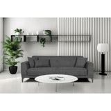 Canapé convertible 3 places  - HENRY - Tissu gris clair - 3 coussins - coffre de rangement -  234 x 85 x 84 cm