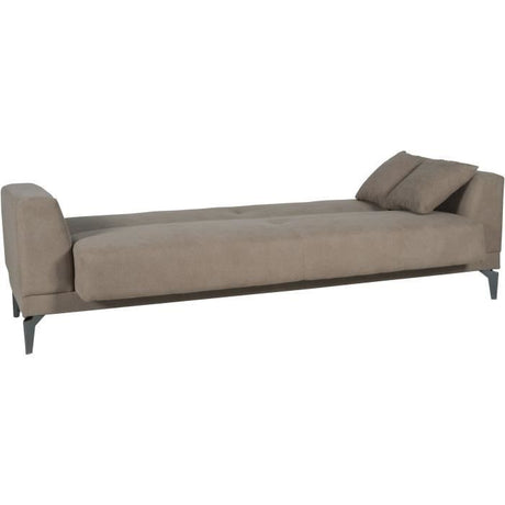 Canapé convertible 3 places  - HENRY - Tissu marron - 3 coussins - coffre de rangement -  234 x 85 x 84 cm