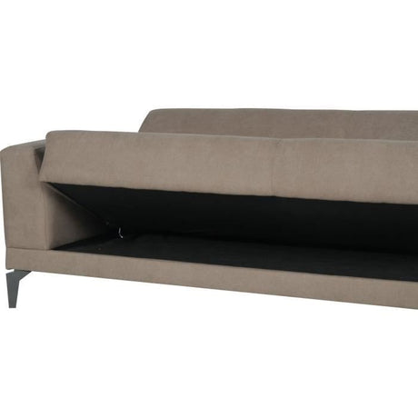 Canapé convertible 3 places  - HENRY - Tissu marron - 3 coussins - coffre de rangement -  234 x 85 x 84 cm