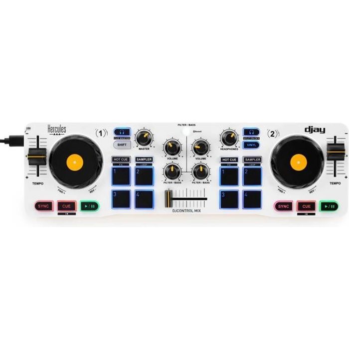 HERCULES DJ CONTROL MIX - Contrôleur DJ Bluetooth pour Smartphone (iOS et Android) - App djay - 2 voies