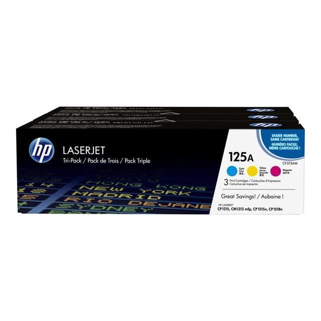 HP 125A Pack de 3 cartouches de toner cyan, jaune et magenta authentiques (CF373AM) pour Color LJ