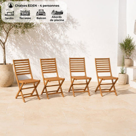 Lot de 4 chaises de jardin pliantes - EDEN - Bois Eucalyptus FSC - 57,5 x 46,5 x H90 cm
