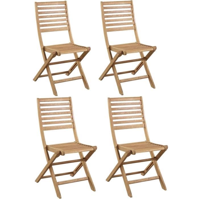 Lot de 4 chaises de jardin pliantes - EDEN - Bois Eucalyptus FSC - 57,5 x 46,5 x H90 cm
