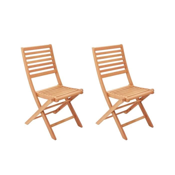 Lot de 2 chaises de jardin pliantes - EDEN - Bois Eucalyptus FSC - 57,5 x 46,5 x H90 cm