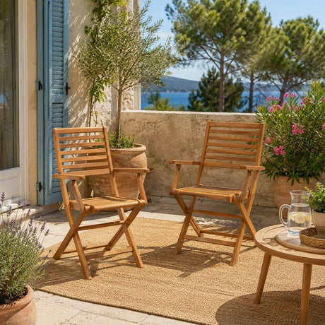 Lot de 2 fauteuils de jardin pliants - EDEN - Bois Eucalyptus FSC - 57,5 x 52,5 x H91 cm