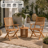 Lot de 2 fauteuils de jardin pliants - EDEN - Bois Eucalyptus FSC - 57,5 x 52,5 x H91 cm