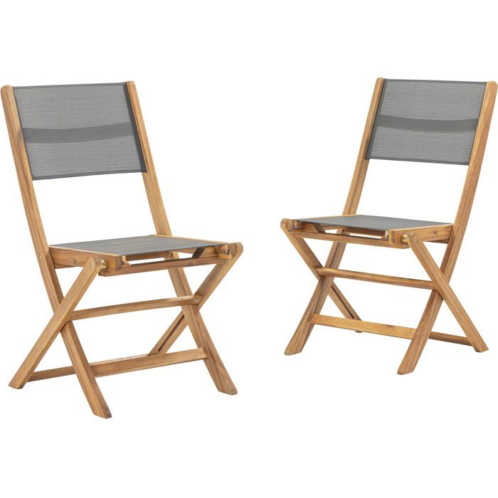 Lot de 2 chaises de jardin pliantes en bois d'acacia FSC - EDEN - Assise textilene - Gris - 58 x 58 x H90 cm