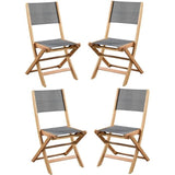 Lot de 4 chaises de jardin en bois d'acacia FSC et assise textilene - 50 x 57 x 90 cm - Gris