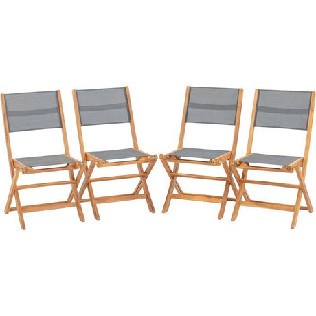 Lot de 4 chaises de jardin pliantes en bois d'acacia FSC - EDEN - Assise textilene - Gris - 58 x 58 x H90 cm