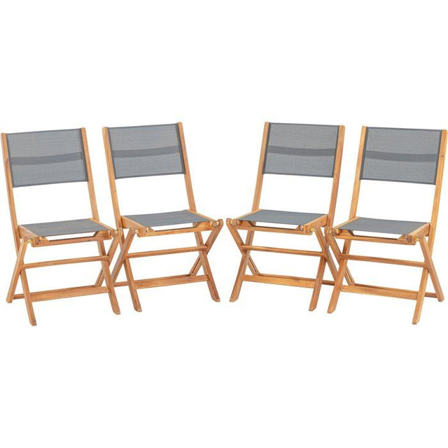 Lot de 4 chaises de jardin pliantes en bois d'acacia FSC - EDEN - Assise textilene - Gris - 58 x 58 x H90 cm
