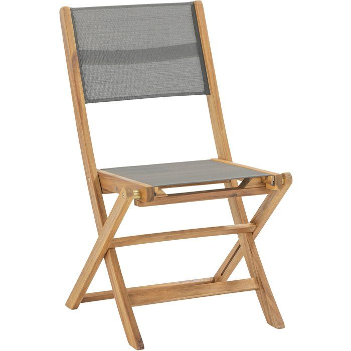 Lot de 2 chaises de jardin pliantes en bois d'acacia FSC - EDEN - Assise textilene - Gris - 58 x 58 x H90 cm